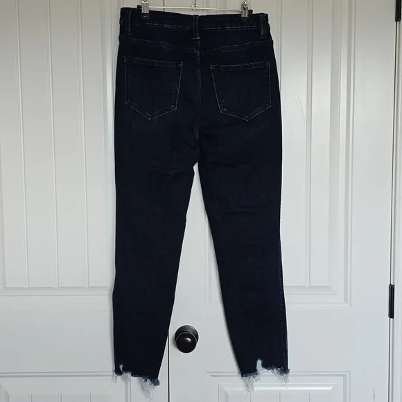 Women's Dark Blue Frayed Hem Jeans - Picture 5 of 6